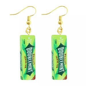 Wrigley's Doublemint Gum Novelty Funny Cute Clay Drop Earrings NEW